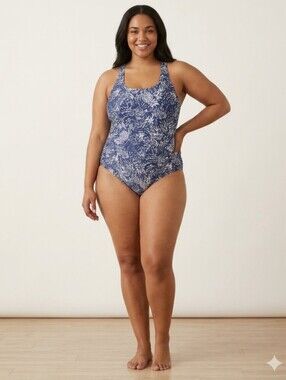 Speedo Blue White Pineapple Racerback One Piece Swimsuit Women Size XL